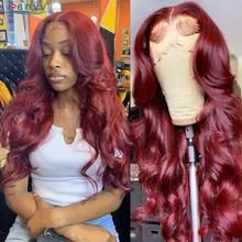 Load image into Gallery viewer, 99J Burgundy Lace Front Wig Body Wave Colored Transparent Lace Wig Peruvian Lace Frontal Wig Human Hair Wigs Red pre pluck Remy