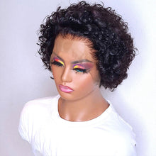 Load image into Gallery viewer, Short Curly Lace Front Wigs 13x1 Brazilian Water Wave Human Hair Wigs Pixie Cut Transparent Lace Wig for Black Women