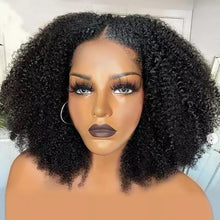 Load image into Gallery viewer, Afro Kinky Curly Wig Human Hair Wigs T Part Transparent Lace Short Curly Bob Wig 200 Density Thick Wigs For Women Preplucked Wig