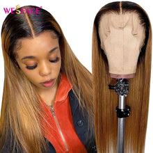 Load image into Gallery viewer, Long Straight Wigs Ombre Brown Blonde Human Hair 13×4 Lace Front Wigs For Black Women Brazilian Human Hair Wigs Remy Hair Wigs