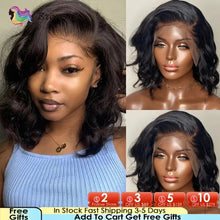 Load image into Gallery viewer, Body Wave Bob Wig Side Part Peruvian Human Hair 13x4 Lace Frontal Wig Natural Color Lace closure Wigs For black Women Brennas