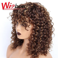 Load image into Gallery viewer, Curly Human Hair Wig Brazilian Hair Wig With Bangs Highlight Ombre Human Hair Wig T1B 30 Wigs For Women Machine Made Wigbow