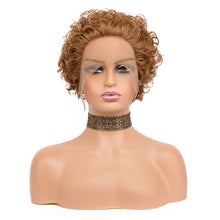 Load image into Gallery viewer, Short Curly Lace Front Wigs 13x1 Brazilian Water Wave Human Hair Wigs Pixie Cut Transparent Lace Wig for Black Women