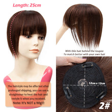 Load image into Gallery viewer, Human Hair Bangs 3 Clips 3D Blunt Cut Natural Hair Bangs OverHead Clip In Hair Extensions Non-Remy 2.5"x4.5" Black Brown Blonde
