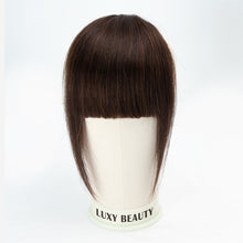 Load image into Gallery viewer, Human Hair Bangs 3 Clips 3D Blunt Cut Natural Hair Bangs OverHead Clip In Hair Extensions Non-Remy 2.5"x4.5" Black Brown Blonde