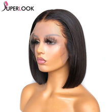 Load image into Gallery viewer, Blunt Cut Short Bob Wig Pre Plucked Brazilian Remy Straight Human Hair Wigs For Women Natural Black T Part Lace Bob Wigs Sale