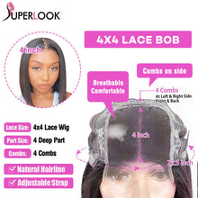 Load image into Gallery viewer, Blunt Cut Short Bob Wig Pre Plucked Brazilian Remy Straight Human Hair Wigs For Women Natural Black T Part Lace Bob Wigs Sale