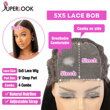 Load image into Gallery viewer, Blunt Cut Short Bob Wig Pre Plucked Brazilian Remy Straight Human Hair Wigs For Women Natural Black T Part Lace Bob Wigs Sale