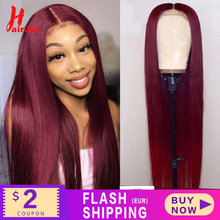 Load image into Gallery viewer, HairUGo 99J Straight Wigs Human Hair 4x4 Closure Wigs Brazilian Burgundy T Part Straight Lace Front Wigs For Women Pre Plucked