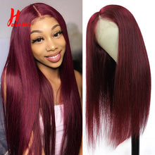 Load image into Gallery viewer, HairUGo 99J Straight Wigs Human Hair 4x4 Closure Wigs Brazilian Burgundy T Part Straight Lace Front Wigs For Women Pre Plucked