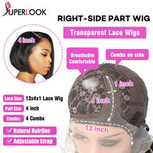 Load image into Gallery viewer, Blunt Cut Short Bob Wig Pre Plucked Brazilian Remy Straight Human Hair Wigs For Women Natural Black T Part Lace Bob Wigs Sale