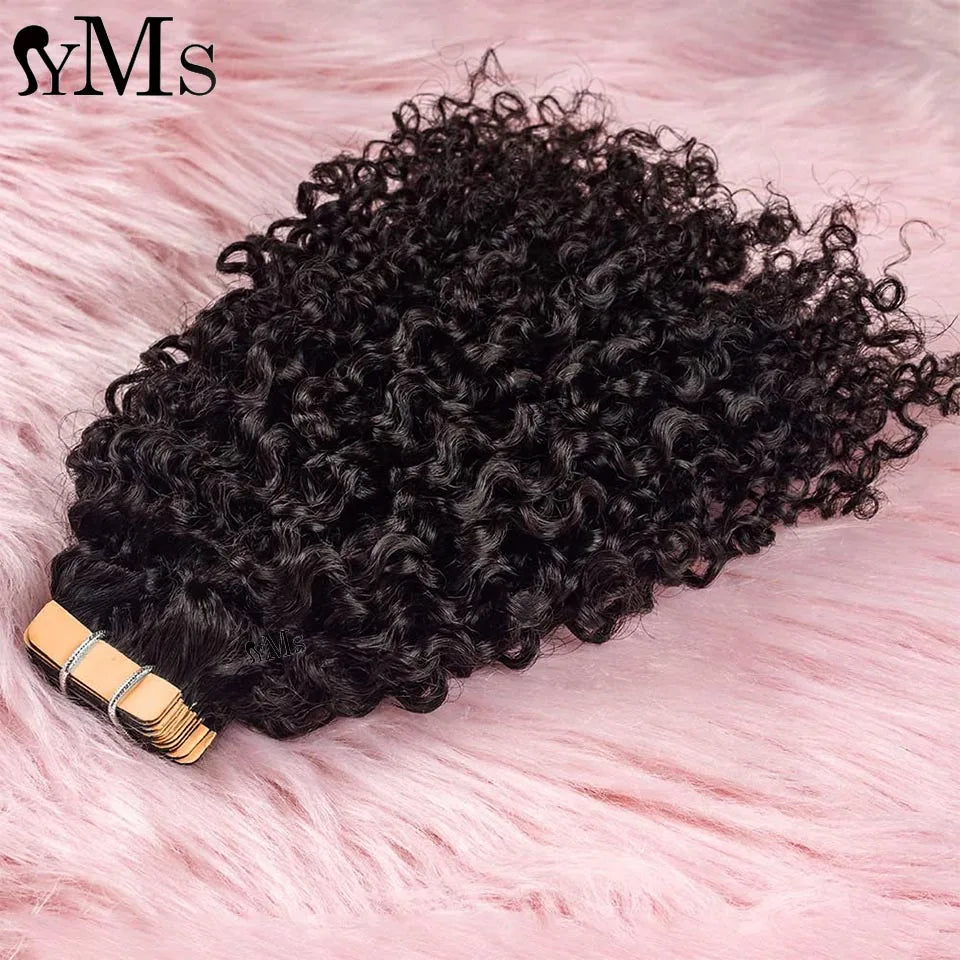 Sassy Soft 3C4A Curly Tape In Human Hair Extensions For Women YMS Burmese Raw Curly Pu Tape Ins Hair Adhesive Invisible Bundles