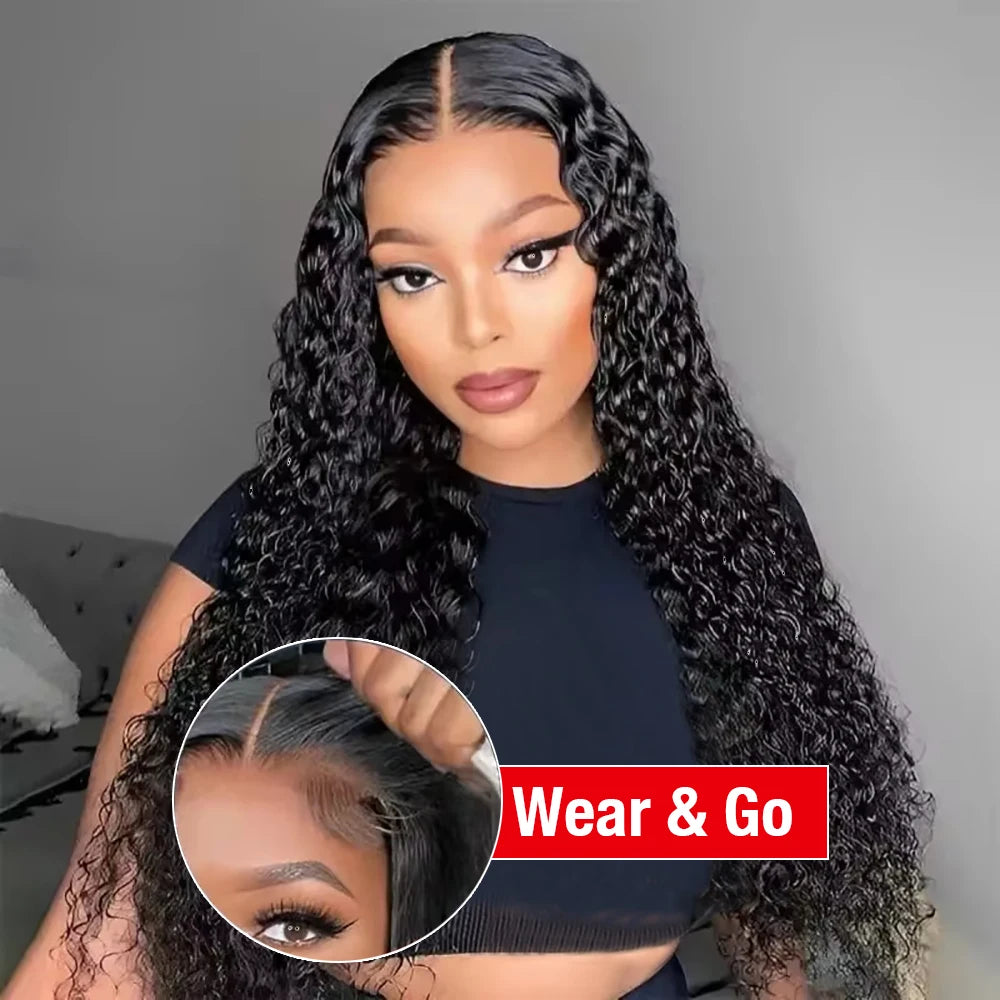 250 Density Brazilian Loose Deep Wave 6x4 Glueless Closure Ready To Wear Human Hair Wig Preplucked Curly Pre Cut HD Lace Wigs