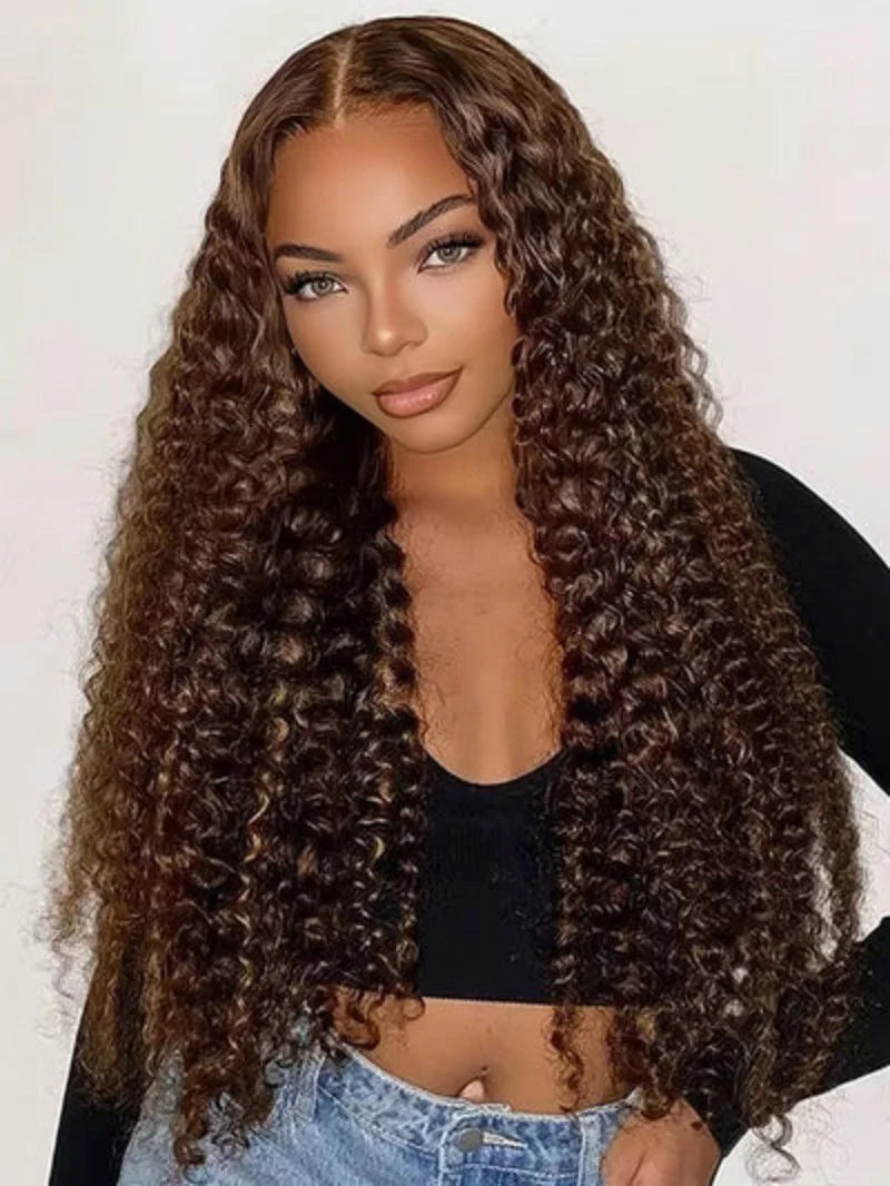 40 Inch 4/27 Curly Ombre Highlight 7x5 Lace Front Curly Glueless Human Hair Wigs 250% Density Deep Wave 13x4 Wigs For Women