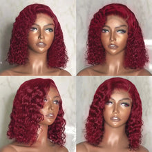 Load image into Gallery viewer, 99J Colored Curly Deep Water Wave Lace Front Wig Burgundy Red Remy Short Cut Bob Frontal Human Hair Wigs Women Pre Plucked Wigs
