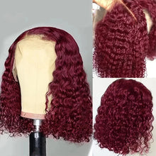 Load image into Gallery viewer, 99J Colored Curly Deep Water Wave Lace Front Wig Burgundy Red Remy Short Cut Bob Frontal Human Hair Wigs Women Pre Plucked Wigs
