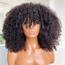 Load image into Gallery viewer, Mongolian Afro Kinky Curly Human Hair Wigs with Bangs Short Brazilian Remy Human Hair Machine Made Wigs for Women Glueless
