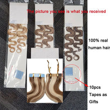 Load image into Gallery viewer, SEGO 12&quot;-24&quot; 2.5g/pc Remy Human Hair Body Wave Tape in Hair Extensions Adhesive Seamless Hair Weft Blonde Hair 20pcs/50g
