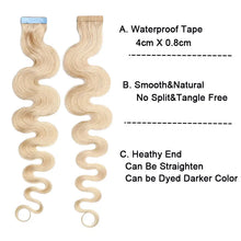 Load image into Gallery viewer, SEGO 12&quot;-24&quot; 2.5g/pc Remy Human Hair Body Wave Tape in Hair Extensions Adhesive Seamless Hair Weft Blonde Hair 20pcs/50g
