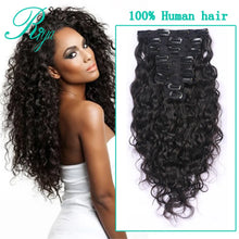 Load image into Gallery viewer, Clip in 100% Human Hair Extensions Full Head Natural Wave Clip Ins Natural Black Color 8 Pieces And 120g/Set Remy Indian Hair
