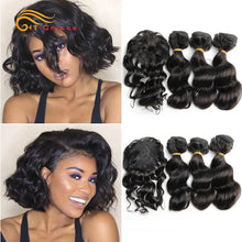 Load image into Gallery viewer, Kinky Curly Bundles With Closure Natural Human Hair Bundles Short Indian Hair Bundles With Circular Closure
