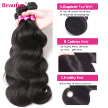 Load image into Gallery viewer, Beaufox Body Wave Bundles Brazilian Hair Weave Bundles 1/3/4 PCS Human Hair Bundles Natural /Jet Black 8-30&quot;Remy Hair Extensions
