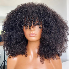 Load image into Gallery viewer, Mongolian Afro Kinky Curly Human Hair Wigs with Bangs Short Brazilian Remy Human Hair Machine Made Wigs for Women Glueless
