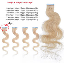 Load image into Gallery viewer, SEGO 12&quot;-24&quot; 2.5g/pc Remy Human Hair Body Wave Tape in Hair Extensions Adhesive Seamless Hair Weft Blonde Hair 20pcs/50g
