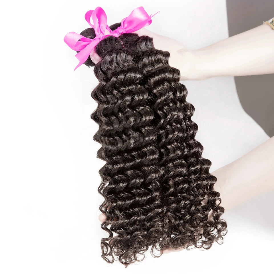 One Donor Brazilian Deep Wave Human Hair Weaves Bundles Unprocessed Curly Human Hair Extensions Long Bundles Deals For Women 10A