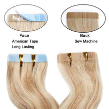 Load image into Gallery viewer, SEGO 12&quot;-24&quot; 2.5g/pc Remy Human Hair Body Wave Tape in Hair Extensions Adhesive Seamless Hair Weft Blonde Hair 20pcs/50g
