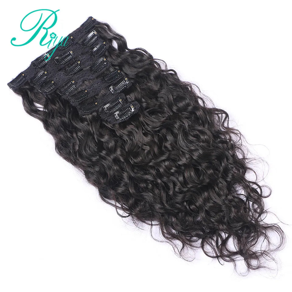 Clip in 100% Human Hair Extensions Full Head Natural Wave Clip Ins Natural Black Color 8 Pieces And 120g/Set Remy Indian Hair