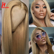 Load image into Gallery viewer, #27 Honey Blonde 13x4 Lace Front Wigs Human Hair Straight 4x4 Lace Closure Wigs Remy Straight Human Hair Wigs For Women HairUGo
