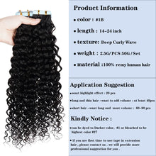 Load image into Gallery viewer, Veravicky Deep wave Kinky Curly Tape In Hair Extensions Human Hair Curly Wave Hair 14-24 Real Remy Hair Skin Weft Thick Bundles
