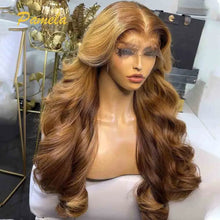 Load image into Gallery viewer, Highlight 13x6 HD Transparent Lace Frontal Human Hair Glueless Wig Pre plucked Ready To Wear Ombre 27 30 Colored Human Hair Wigs
