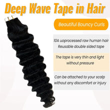 Load image into Gallery viewer, Deep Wave Tape In Extensions 100% Human Hair Deep Curly Tape on Hair Extensions Skin Weft Remy Natural Hair Extensions #1B
