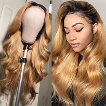 Load image into Gallery viewer, Ombre Honey Blonde Lace Front Wig 13x4 HD Lace Frontal Wig Blonde 4x4 Body Wave Closure Wig Ombre Human Hair Wigs For Women 180%
