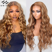 Load image into Gallery viewer, UNice Hair Pre Bleached Knots 7x5 Lace Wig TL412 Brown Blonde Highlight Body Wave Wig Human Hair Lace Front Wig Glueless Wear Go
