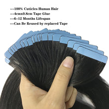 Load image into Gallery viewer, Tape In Straight Human Hair Extensions Brazilian Hair Adhesive Extensions Skin Weft Black Brown 100% Real Human Hair for Women
