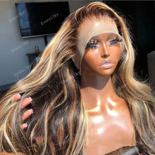 Load image into Gallery viewer, Highlight Honey Golden Blonde Body Wave 13x6 Transparent Lace Front Wig 100% Remy Human Hair 360 HD Lace Wig Ponytail Full Lace
