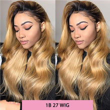 Load image into Gallery viewer, Honey Blonde Lace Front Wig PrePlucked 1B 27 Human Hair Wigs Ombre Body Wave Lace Front Human Hair Wig 180% Raw Bodywave 30 Inch
