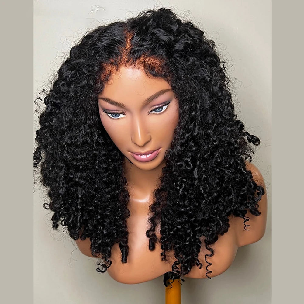 Soft 26Inch Long 180Density Natural Black Kinky Curly Lace Front Wig For Women BabyHair Heat Resistant Preplucked Daily Glueless