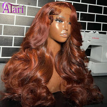 Load image into Gallery viewer, Dark Ginger with Orange Highlights Human Hair Wigs Transparent 13x4 13x6 Lace Frontal Body Wave Wig for Black Women Pre Plucked
