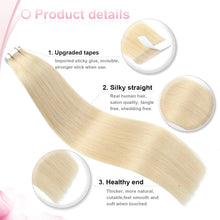 Load image into Gallery viewer, Tape In Hair Extensions #613 Bleach Blonde 100% Remy Human Hair Extensions 16-26 Inch Seamless Tape In For Salon High Quality
