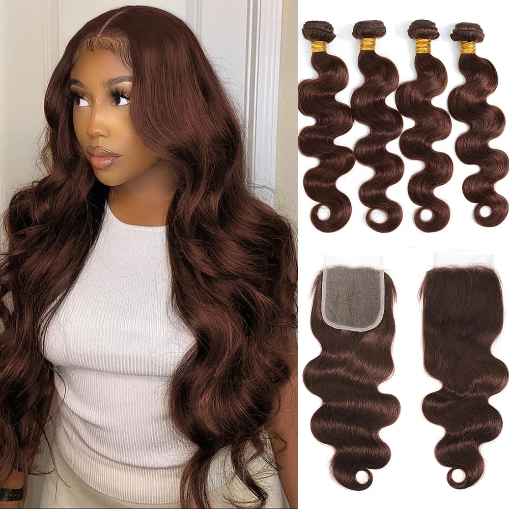 Colored Bundles With Closure Body Wave Brazilian Human Hair Weave Bundles With HD Lace Closure Ombre Brown Extensions For Women