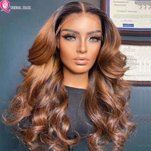 Load image into Gallery viewer, Honey Blonde Lace Front Wig PrePlucked 1B 27 Human Hair Wigs Ombre Body Wave Lace Front Human Hair Wig 180% Raw Bodywave 30 Inch
