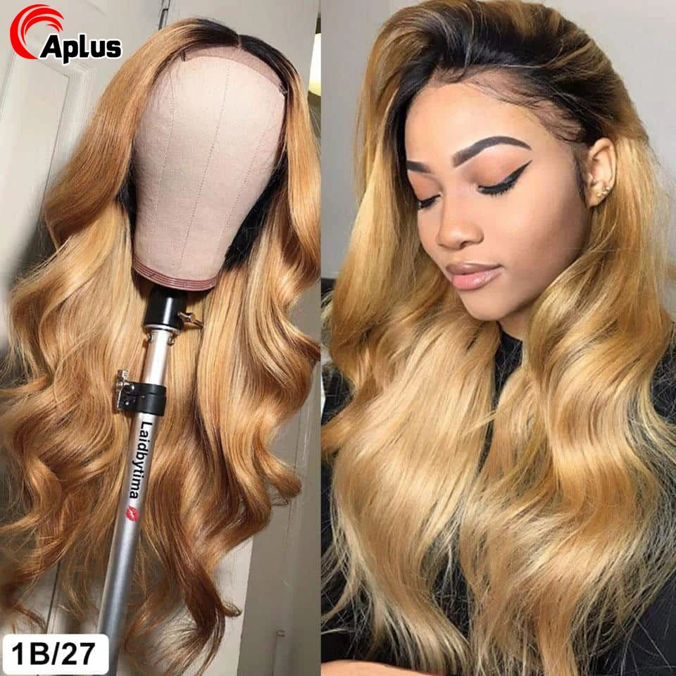 Ombre Honey Blonde Lace Front Wig 13x4 HD Lace Frontal Wig Blonde 4x4 Body Wave Closure Wig Ombre Human Hair Wigs For Women 180%