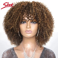 Load image into Gallery viewer, Sleek P4/27 Afro Kinky Curly Human Hair Bob Wigs Brazilian Highlight T1b/30 Remy Hair With Bang 250% Density Black Human Hair
