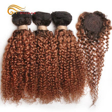 Load image into Gallery viewer, Kinky Curly Bundles With Closure Natural Human Hair Bundles Short Indian Hair Bundles With Circular Closure
