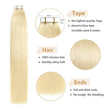 Load image into Gallery viewer, Tape In Hair Extensions #613 Bleach Blonde 100% Remy Human Hair Extensions 16-26 Inch Seamless Tape In For Salon High Quality
