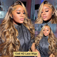 Load image into Gallery viewer, Highlight Wig 13x6 Hd Lace Frontal Wig Honey Blonde Body Wave Lace Front Human Hair Wigs For Women 30 inch 360 HD Full Lace Wig
